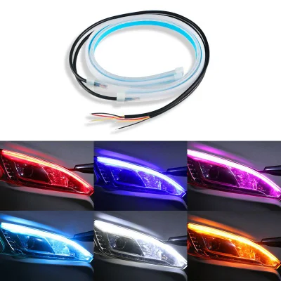Automobile LED diurnes feux bicolores phare bande lumineuse décorative bande de guidage de lumière en silicone